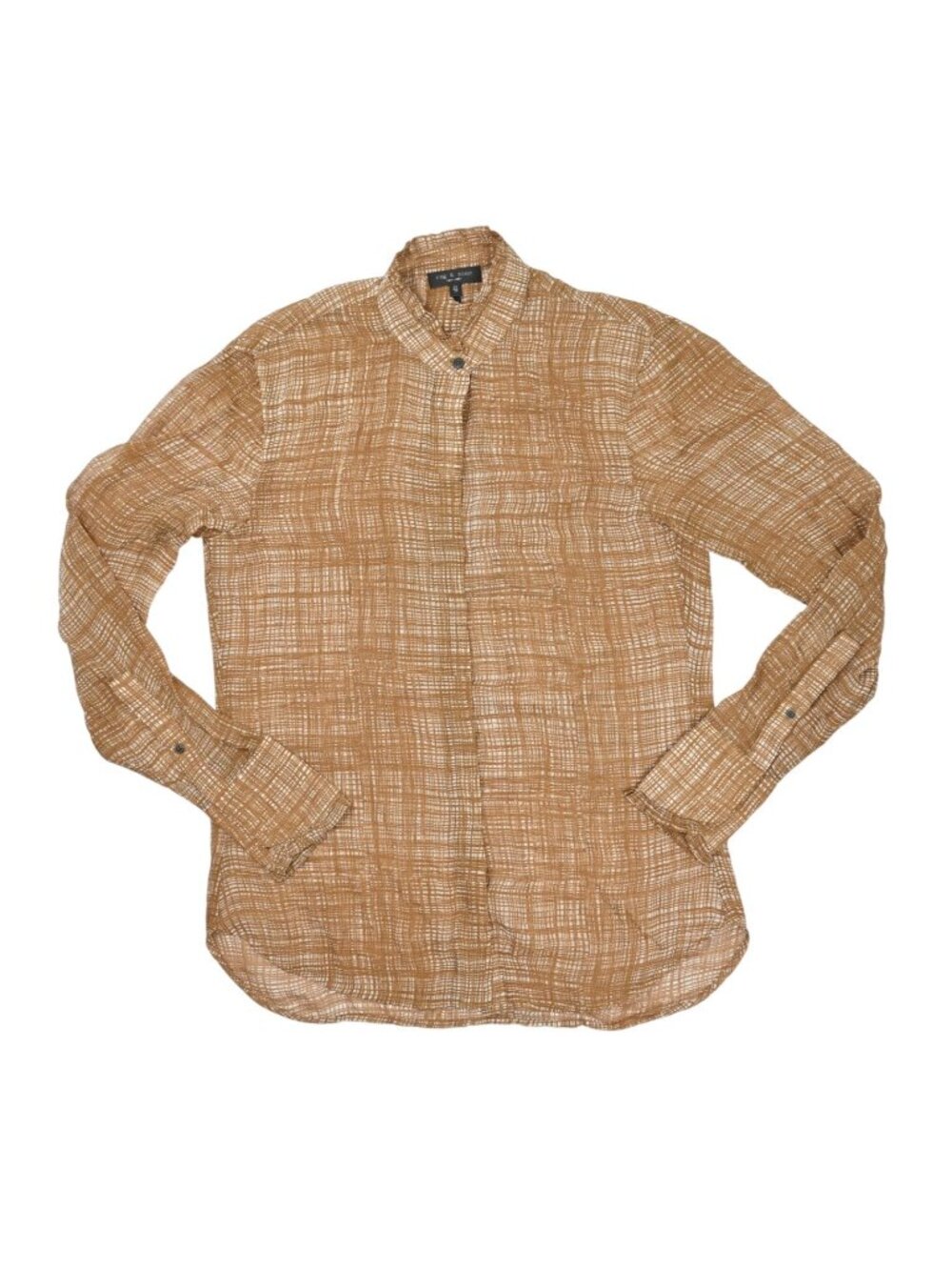 Rag & Bone Jordan Print Silk Blend Shirt In Tan Multi